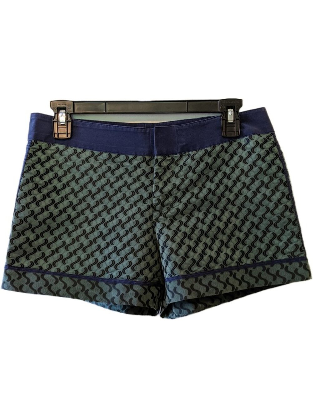 Club Monaco Green & Navy Classy Print Jacquard Retro Shorts Preppy Office Siren